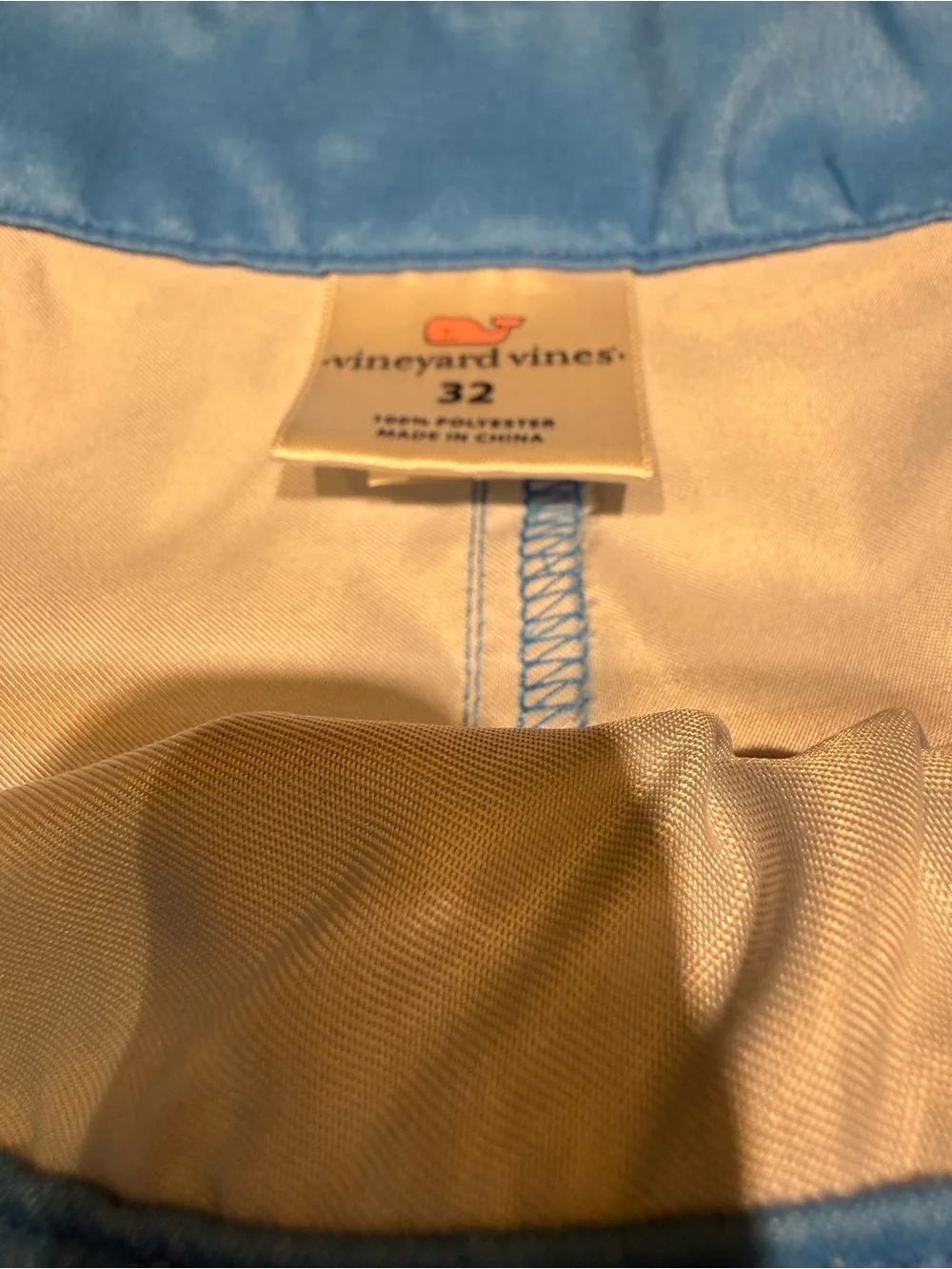 Vineyard Vines Blue and Navy Striped Swim Trunks with Lime Drawstring